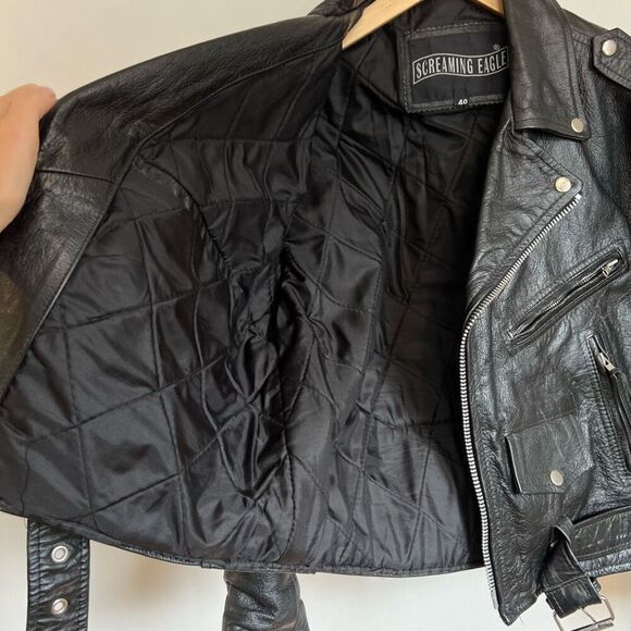 Vintage Screaming Eagle Black Leather Jacket Size 40 With Leather Chaps Large - Picture 9 of 16